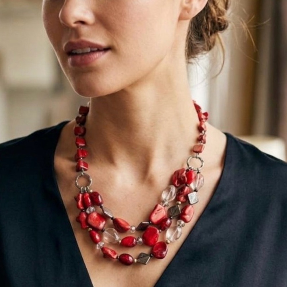 Elegant Red Multi-Strand Beaded Necklace - Unknown Brand